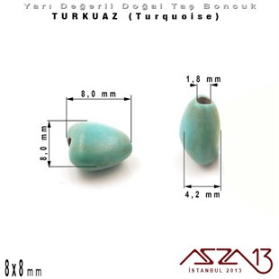 8x8 mm - Kalp - Düz Yüzey - Turkuaz (Turquoise) Boncuk / 13 Adet