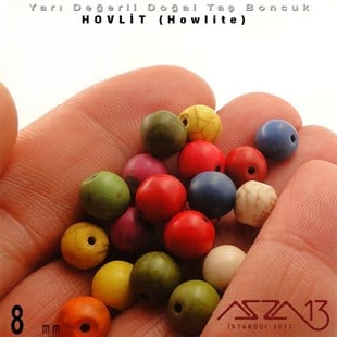 8 mm - Yuvarlak - Düz Yüzey - Karışık Renk Hovlit (Howlite) / 20 Adet