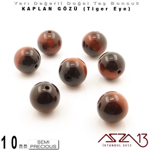 10 mm - Yuvarlak - Kızıl, Düz Yüzey - Kaplan Gözü (Tiger Eye) / 7 Adet