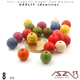 8 mm - Yuvarlak - Düz Yüzey - Karışık Renk Hovlit (Howlite) / 20 Adet