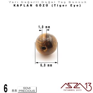 6 mm - Yuvarlak - Kahve, Düz Yüzey - Kaplan Gözü (Tiger Eye) / 13 Adet