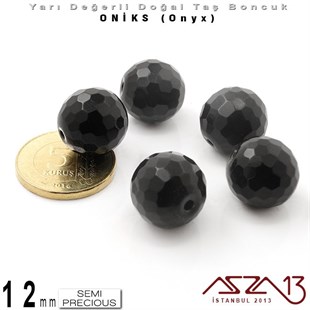 12 mm - Yuvarlak, Parlak - Geodezik Yüzey - Oniks (Onyx) / 5 Adet