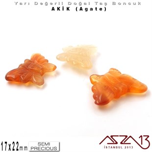 17x22 mm - Kelebek - Yivli Yüzey - Akik (Agate) / 3 Adet