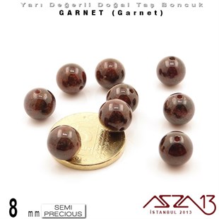 8 mm - Yuvarlak - Düz Yüzey - Garnet (Garnet) / 9 Adet