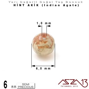 6 mm - Yuvarlak - Geodezik Yüzey - Hint Akik (Indian Agate) / 13 Adet