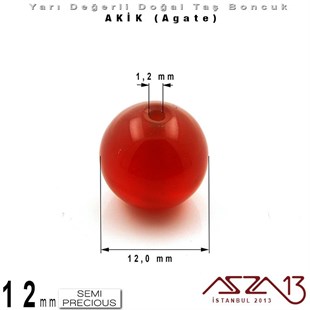 12 mm - Yuvarlak - Düz Yüzey - Akik (Agate) / 5 Adet