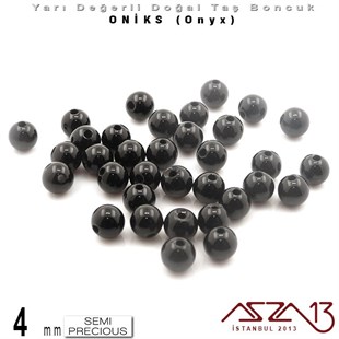 4 mm - Yuvarlak, Parlak - Düz Yüzey - Oniks (Onyx) / 34 Adet