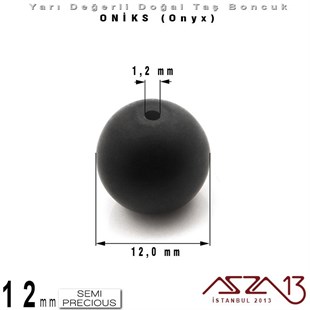 12 mm - Yuvarlak, Mat - Düz Yüzey - Oniks (Onyx) / 5 Adet