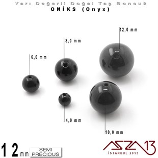 12 mm - Yuvarlak, Parlak - Düz Yüzey - Oniks (Onyx) / 5 Adet