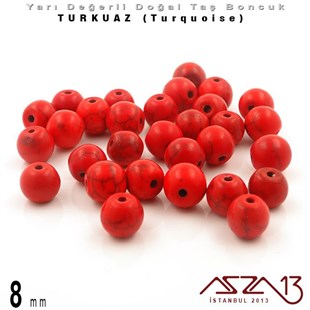 8 mm - Yuvarlak - Düz Yüzey - Kırmızı Turkuaz (Turquoise) / 30 Adet