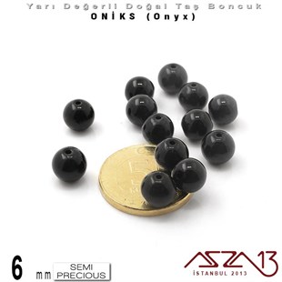 6 mm - Yuvarlak, Parlak - Düz Yüzey - Oniks (Onyx) / 13 Adet