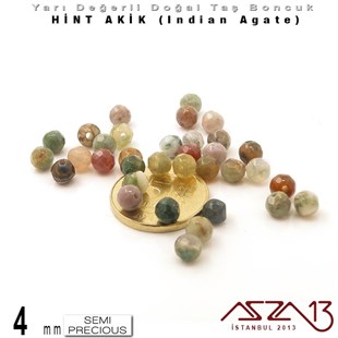 4 mm - Yuvarlak - Geodezik Yüzey - Hint Akik (Indian Agate) / 34 Adet