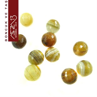 10 Adet / 10 mm, Fasetli Yuvarlak Kalsedon (Calsedon)