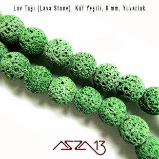 50 Adet / 8 mm,  Gözenekli Yüzey Küf Yeşili Lav Taşı