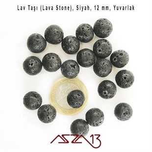 20 Adet / 12 mm,  Gözenekli Yüzey Siyah Lav Taşı