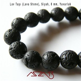 50 Adet / 8 mm,  Gözenekli Yüzey Siyah Lav Taşı