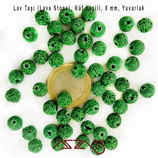 50 Adet / 8 mm,  Gözenekli Yüzey Küf Yeşili Lav Taşı