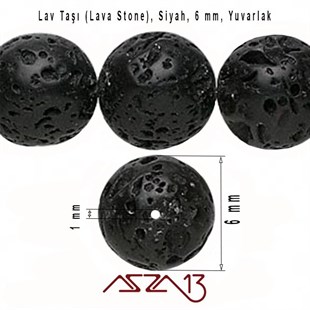 60 Adet / 6 mm,  Gözenekli Yüzey Siyah Lav Taşı