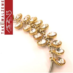 Altın Kaplamalı 11x8 mm Kristal Taşlı Kulplu Bağlantı, Yuvarlak Ara Malzeme / Paket İçeriği 6 Adet