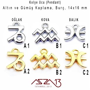 Rodyum ve 18K Altın Kaplama Oğlak-Kova-Balık Burç Kolye Ucu / Paket İçeriği 1 Adet
