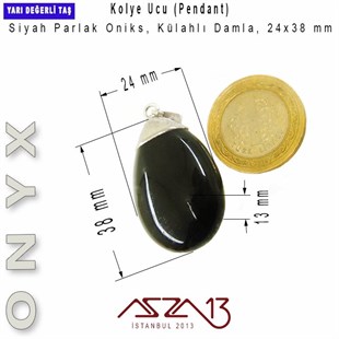 Siyah Oniks, Gümüş Şapkalı Damla Kolye Ucu / Paket İçeriği 1 Adet