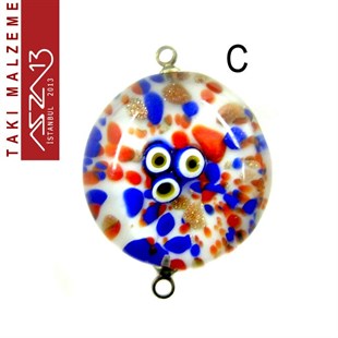 Yuvarlak 23 mm Desenli Çift Kulplu Cam Ara Malzeme / Paket İçeriği 1 Adet