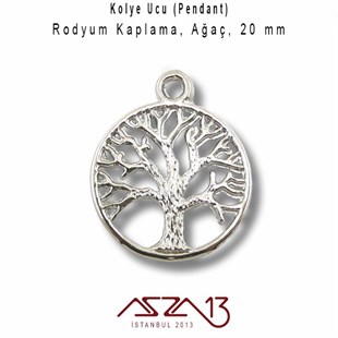 Gümüş, 20 mm Ağaç  Kolye Ucu / Paket İçeriği 1 Adet