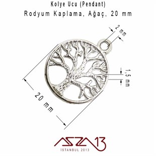 Gümüş, 20 mm Ağaç  Kolye Ucu / Paket İçeriği 1 Adet