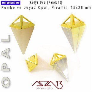 Pembe ve Beyaz Opal, Piramit Kolye Ucu / Paket İçeriği 1 Adet