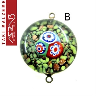 Yuvarlak 23 mm Desenli Çift Kulplu Cam Ara Malzeme / Paket İçeriği 1 Adet