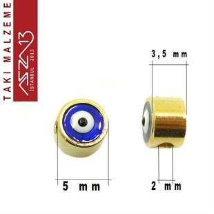Altın Kaplamalı Yuvarlak 5 mm, Mineli Metal Boncuk Ara Malzeme / Paket İçeriği 3 Adet