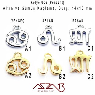 Rodyum ve 18K Altın Kaplama Yengeç-Aslan-Başak Burç Kolye Ucu / Paket İçeriği 1 Adet