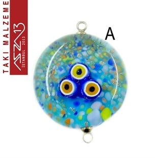 Yuvarlak 23 mm Desenli Çift Kulplu Cam Ara Malzeme / Paket İçeriği 1 Adet