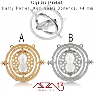 Harry Potter Kum Saati Kolye Ucu, Altın ve Gümüş Kaplama, Beyaz Kum / 1 Adet