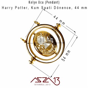 Harry Potter Kum Saati Kolye Ucu, Altın Kaplama, Siyah ve Sarı Kum / 1 Adet