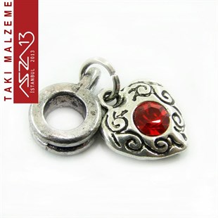 Antik Gümüş Kaplamalı 24x10 mm Zamak, Siam Kristal Taşlı Klipsli Sallantı Ara Malzeme / Paket İçeriği 1 Adet