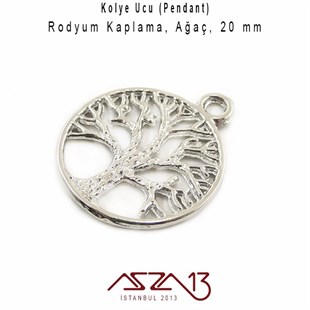 Gümüş, 20 mm Ağaç  Kolye Ucu / Paket İçeriği 1 Adet
