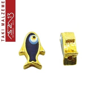 Altın Kaplamalı Balık 9x12 mm, Mineli Metal Boncuk Ara Malzeme / Paket İçeriği 2 Adet