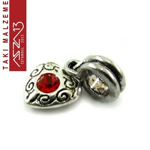Antik Gümüş Kaplamalı 24x10 mm Zamak, Siam Kristal Taşlı Klipsli Sallantı Ara Malzeme / Paket İçeriği 1 Adet