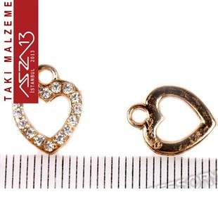Altın Kaplamalı 13x11 mm Kristal Taşlı Kulplu Bağlantı, Kalp Ara Malzeme / Paket İçeriği 1 Adet