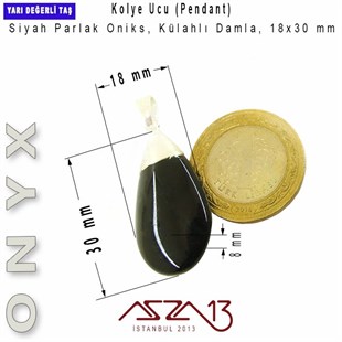 Siyah Oniks, Gümüş Şapkalı Damla Kolye Ucu / Paket İçeriği 1 Adet