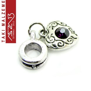 Antik Gümüş Kaplamalı 24x10 mm Zamak, Ametis Kristal Taşlı Klipsli Sallantı Ara Malzeme / Paket İçeriği 1 Adet