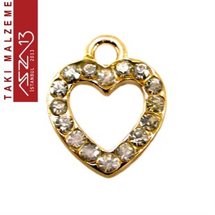 Altın Kaplamalı 13x11 mm Kristal Taşlı Kulplu Bağlantı, Kalp Ara Malzeme / Paket İçeriği 1 Adet