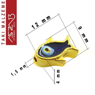 Altın Kaplamalı Balık 9x12 mm, Mineli Metal Boncuk Ara Malzeme / Paket İçeriği 2 Adet