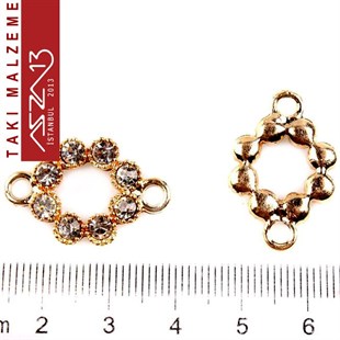 Altın Kaplamalı 25x17 mm Kristal Taşlı Çift Kulplu Bağlantı, Halka Ara Malzeme / Paket İçeriği 1 Adet