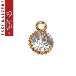 Altın Kaplamalı 11x8 mm Kristal Taşlı Kulplu Bağlantı, Yuvarlak Ara Malzeme / Paket İçeriği 6 Adet