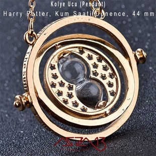 Harry Potter Kum Saati Kolye Ucu, Altın Kaplama, Siyah ve Sarı Kum / 1 Adet