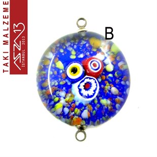 Yuvarlak 23 mm Desenli Çift Kulplu Cam Ara Malzeme / Paket İçeriği 1 Adet