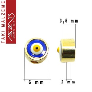 Altın Kaplamalı Yuvarlak 6 mm, Mineli Metal Boncuk Ara Malzeme / Paket İçeriği 3 Adet