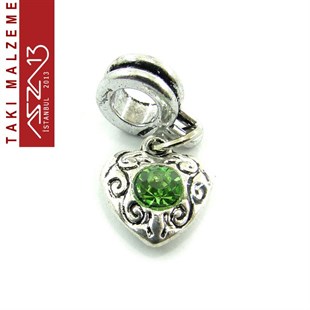 Antik Gümüş Kaplamalı 24x10 mm Zamak, Peridot Kristal Taşlı Klipsli Sallantı Ara Malzeme / Paket İçeriği 1 Adet